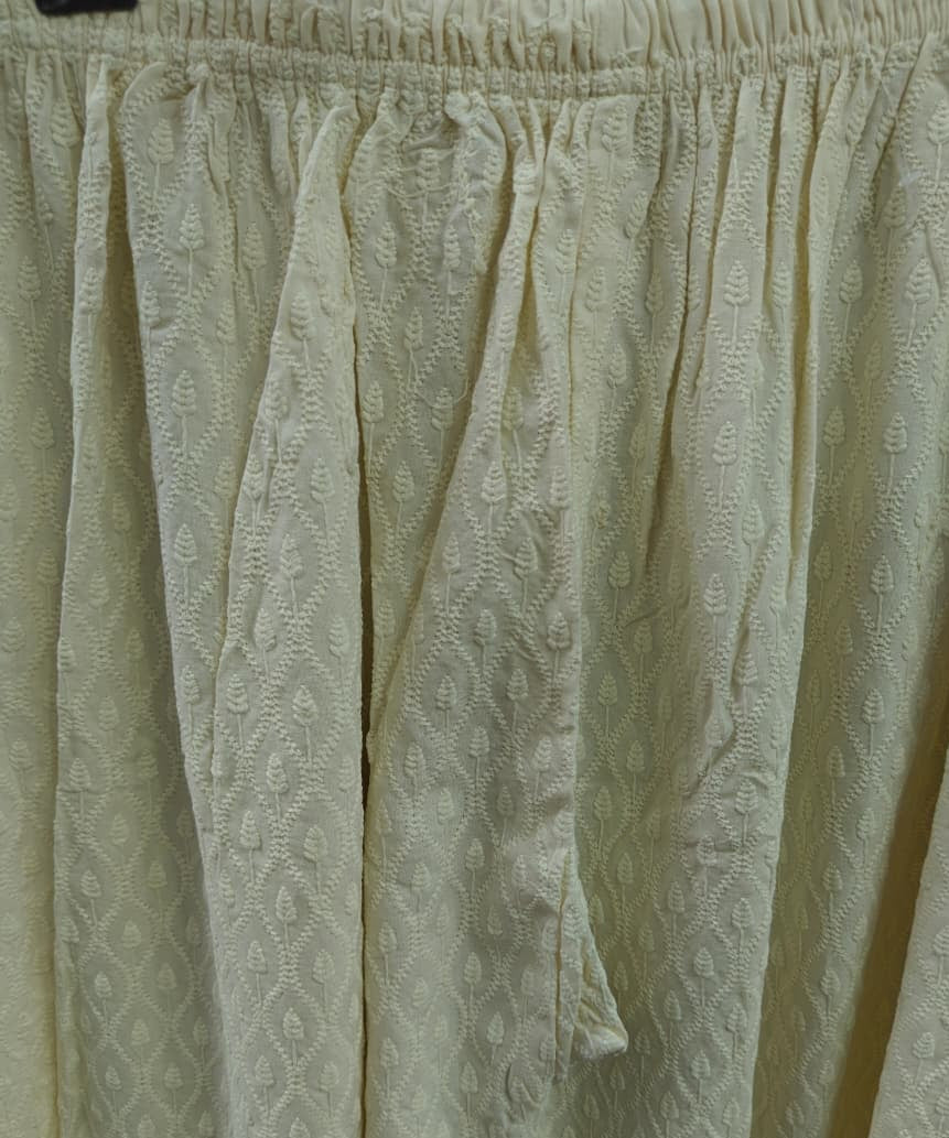 Cream Embroidered Palazzo Pants
