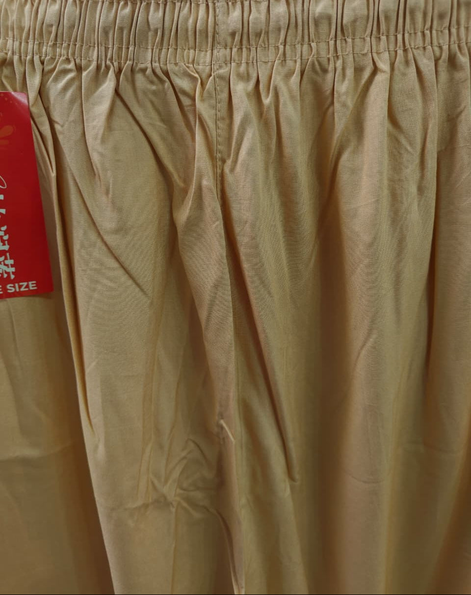 LUCKY POCKET Women's Beige Free Size Straight Leg Trousers