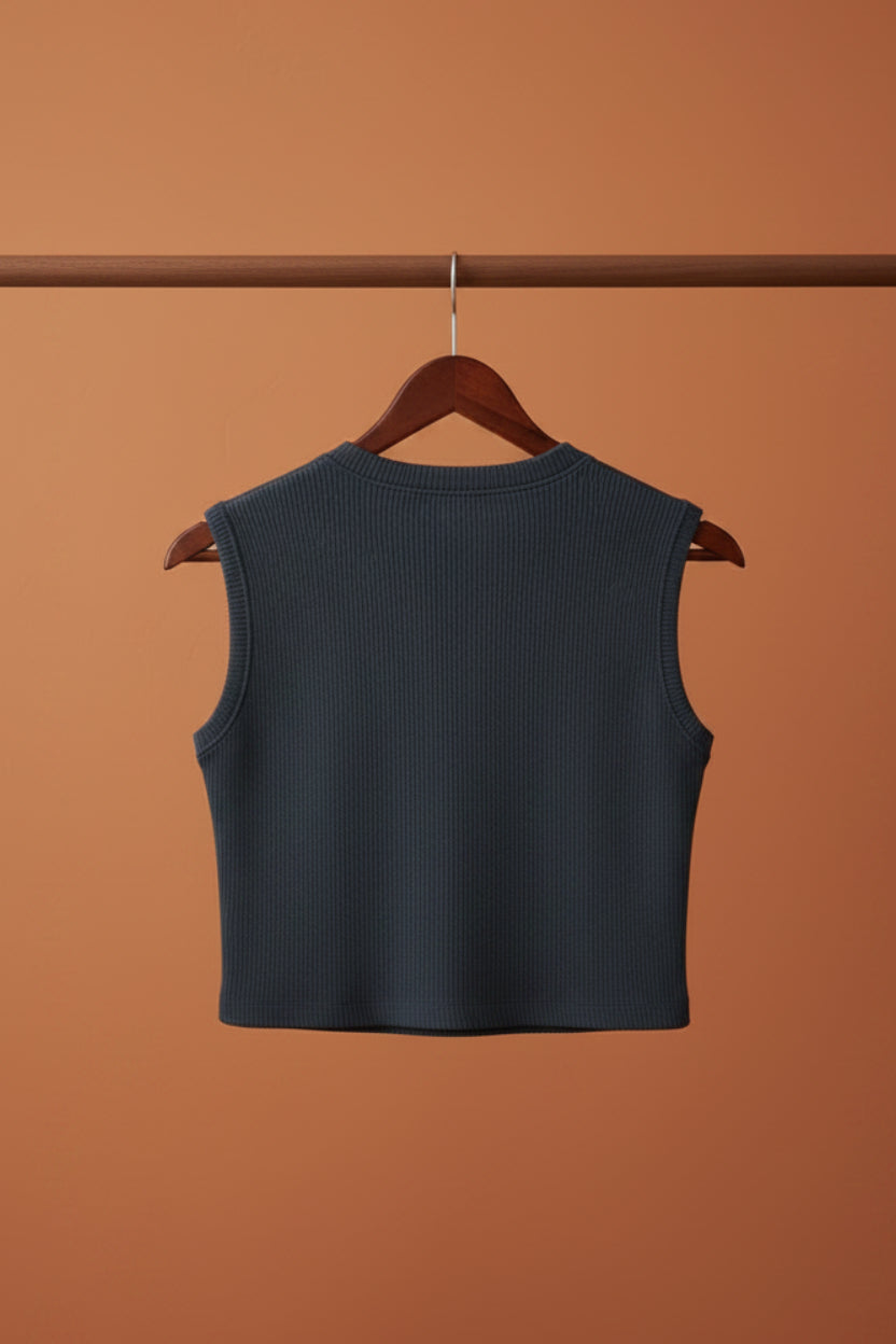 Attire Hub Women's Dark Grey Ribbed Sleeveless Crop Top