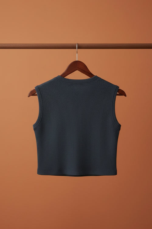 Attire Hub Women's Dark Grey Ribbed Sleeveless Crop Top
