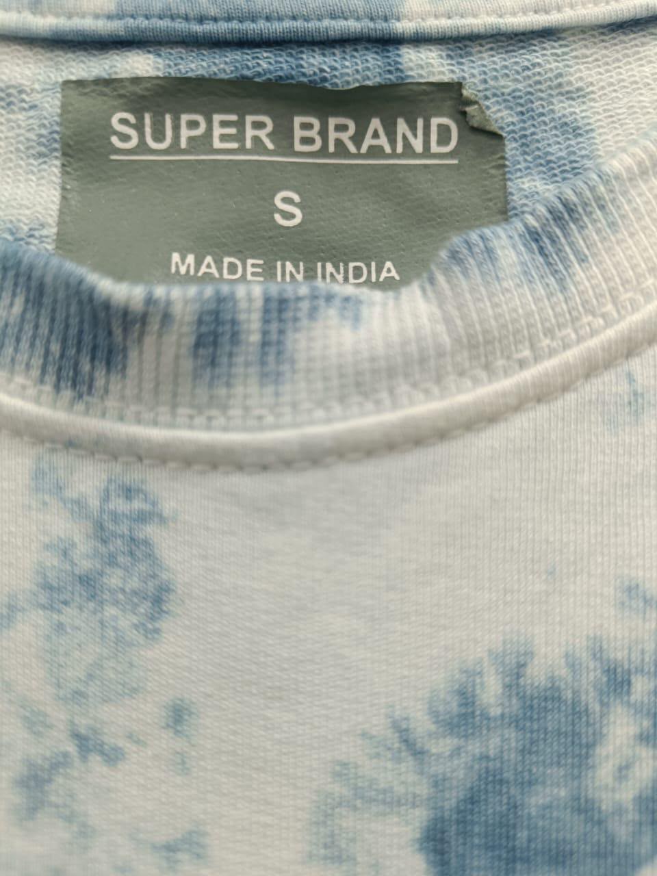 SUPER BRAND  Blue & White Tie-Dye Short Sleeve T-Shirt