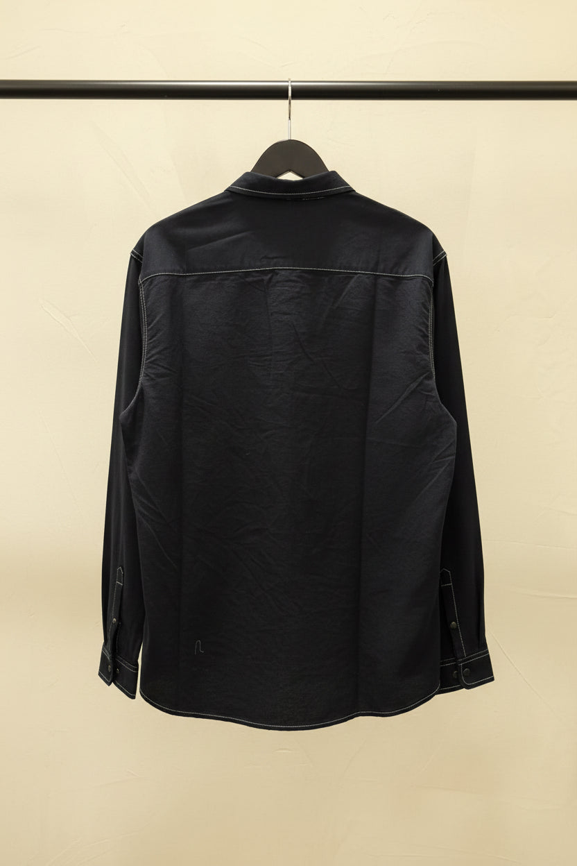 Diverse Men's Navy Blue Slim Fit Long Sleeve Shirt with Contrast Stitching