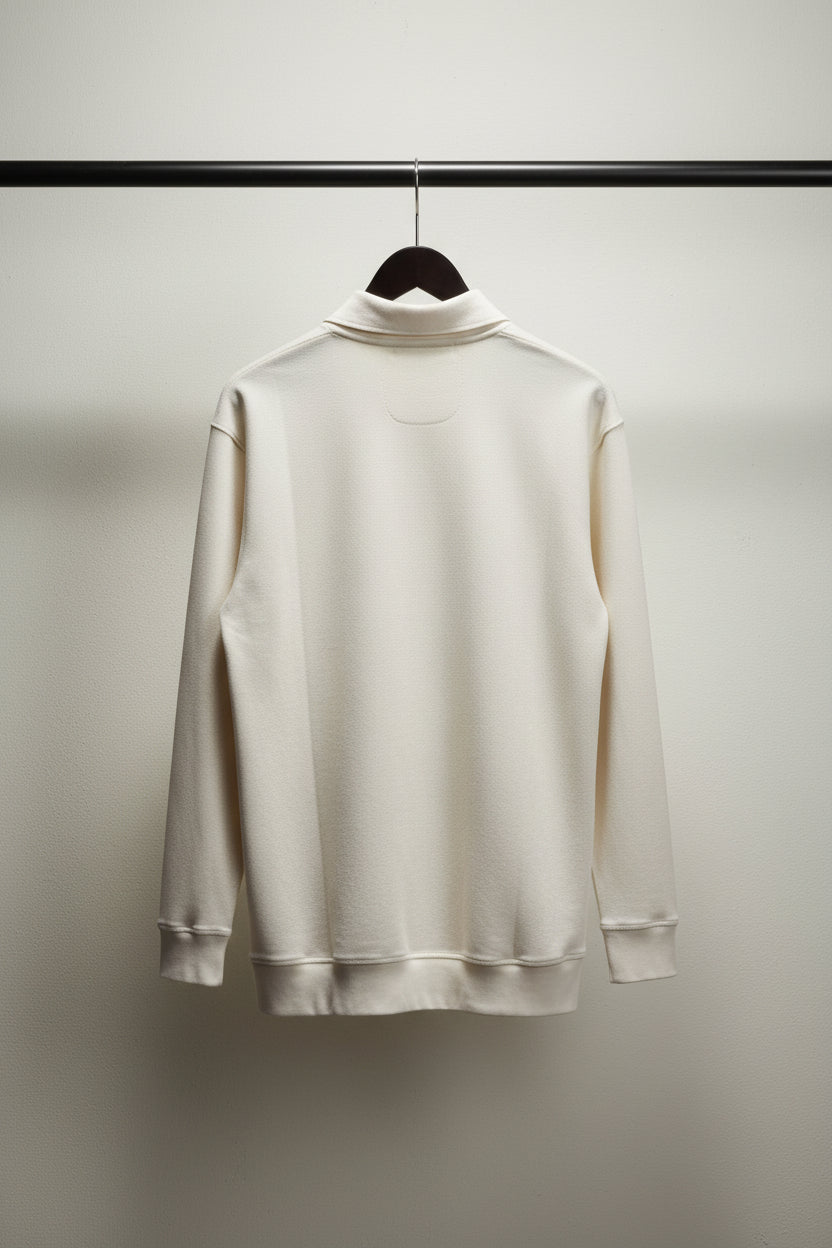 Men's Denim Tom Tailor Off-White Relaxed Fit Quarter-Zip Pullover Sweatshirt, Size XL