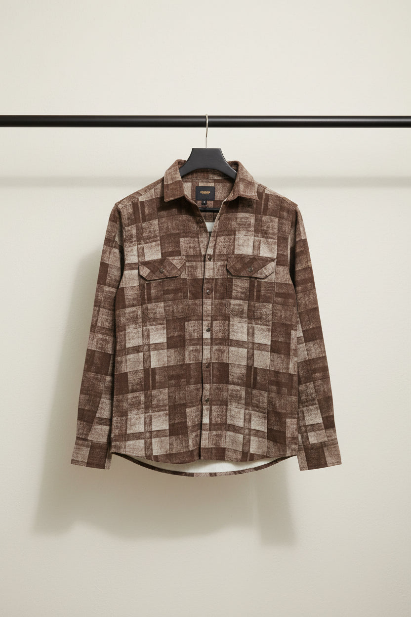 UNDERGROUND Men's Brown Plaid Long Sleeve Casual Shirt