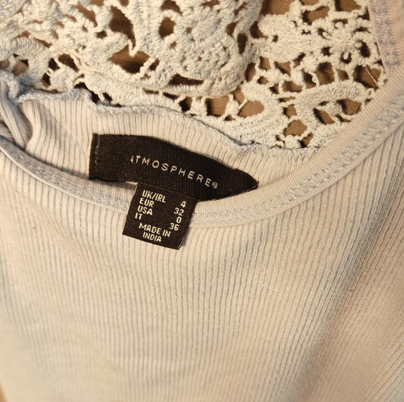 Atmosphere Light Blue Ribbed Lace Racerback Tank Top