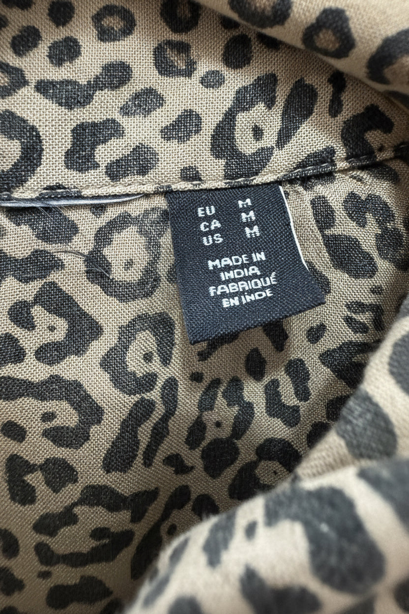 Leopard Print Long Sleeve Button-Up Shirt