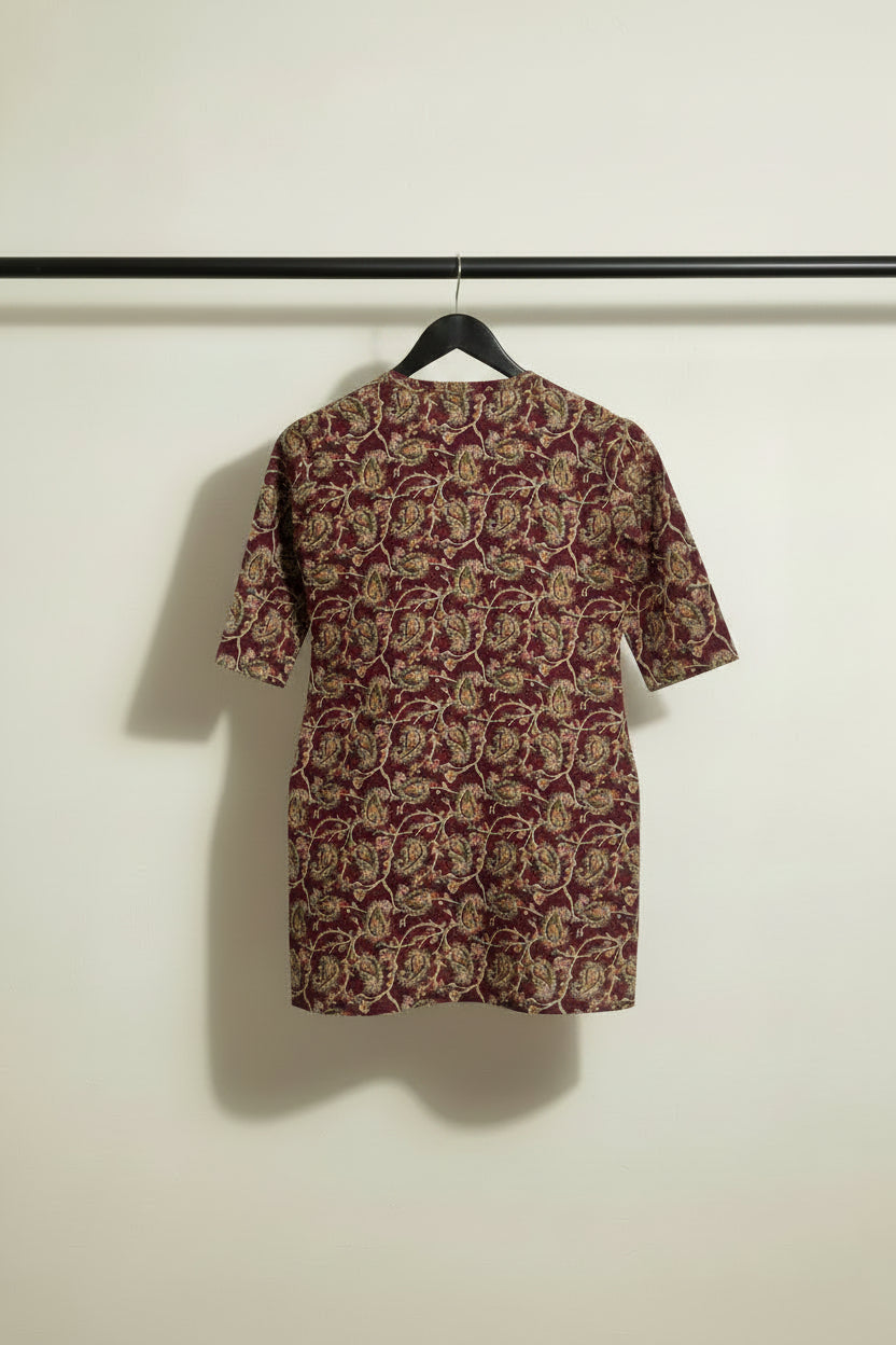 Women's Maroon Paisley Print Cotton Kurti