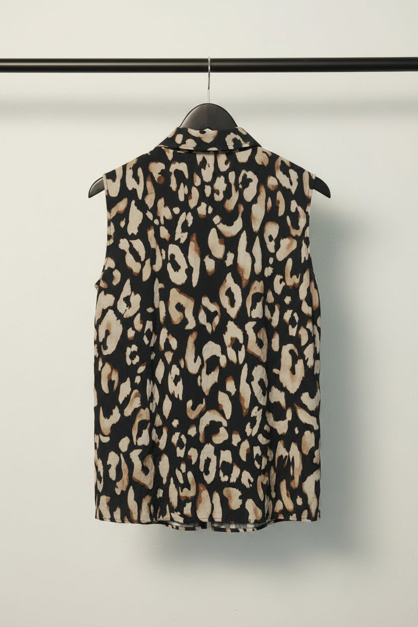 H&M Women's Black Leopard Print Sleeveless Button-Up Shirt