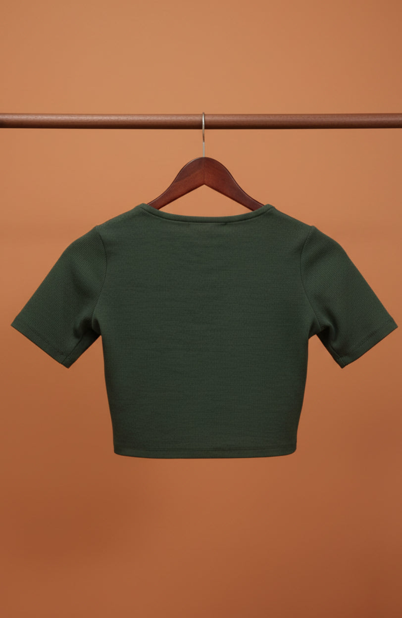 Zara Green Ribbed Lace-Up Crop Top