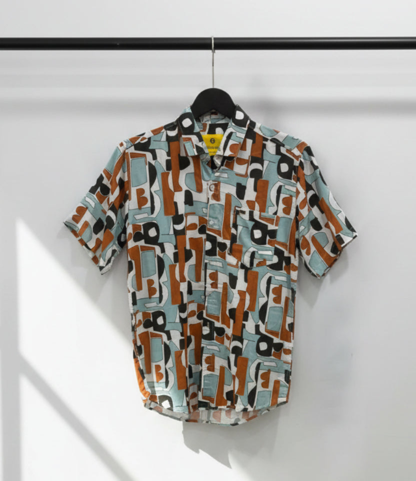 Grassland Men's Abstract Print Short Sleeve Casual Shirt