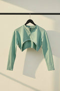 Attirehub Mint Green Long Sleeve Crop Top with Henley Neck