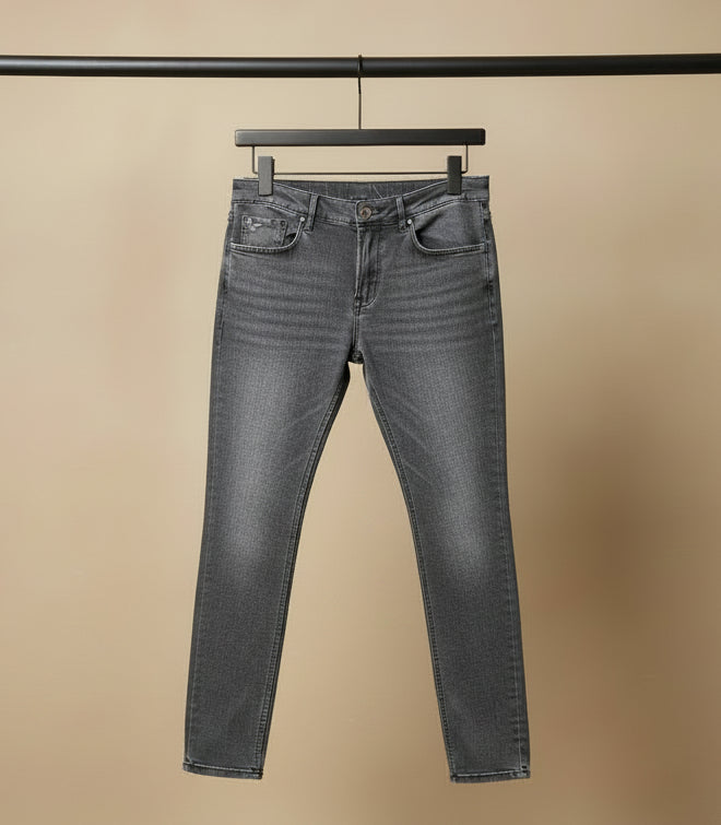 Men's Grey Washed Denim De Luxe Straight Fit Jeans