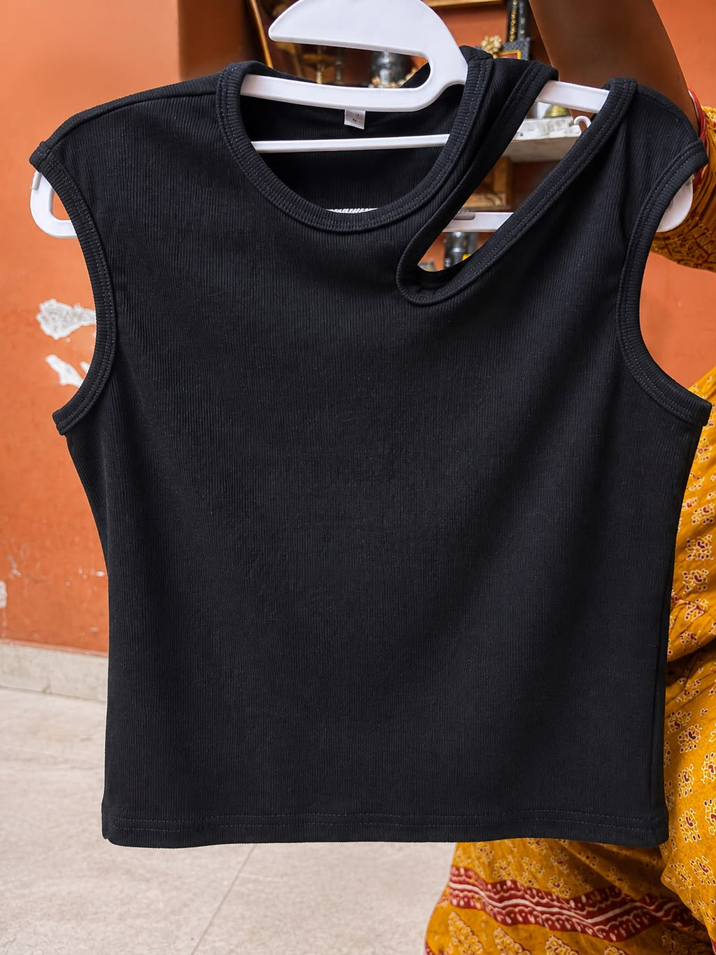 Black Ribbed Cut-Out Sleeveless Crop Top