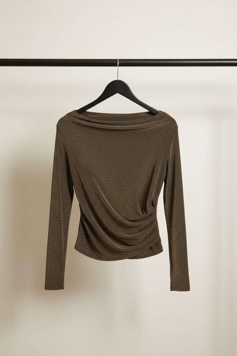 Women's Gold Shimmer Long Sleeve Asymmetric Top