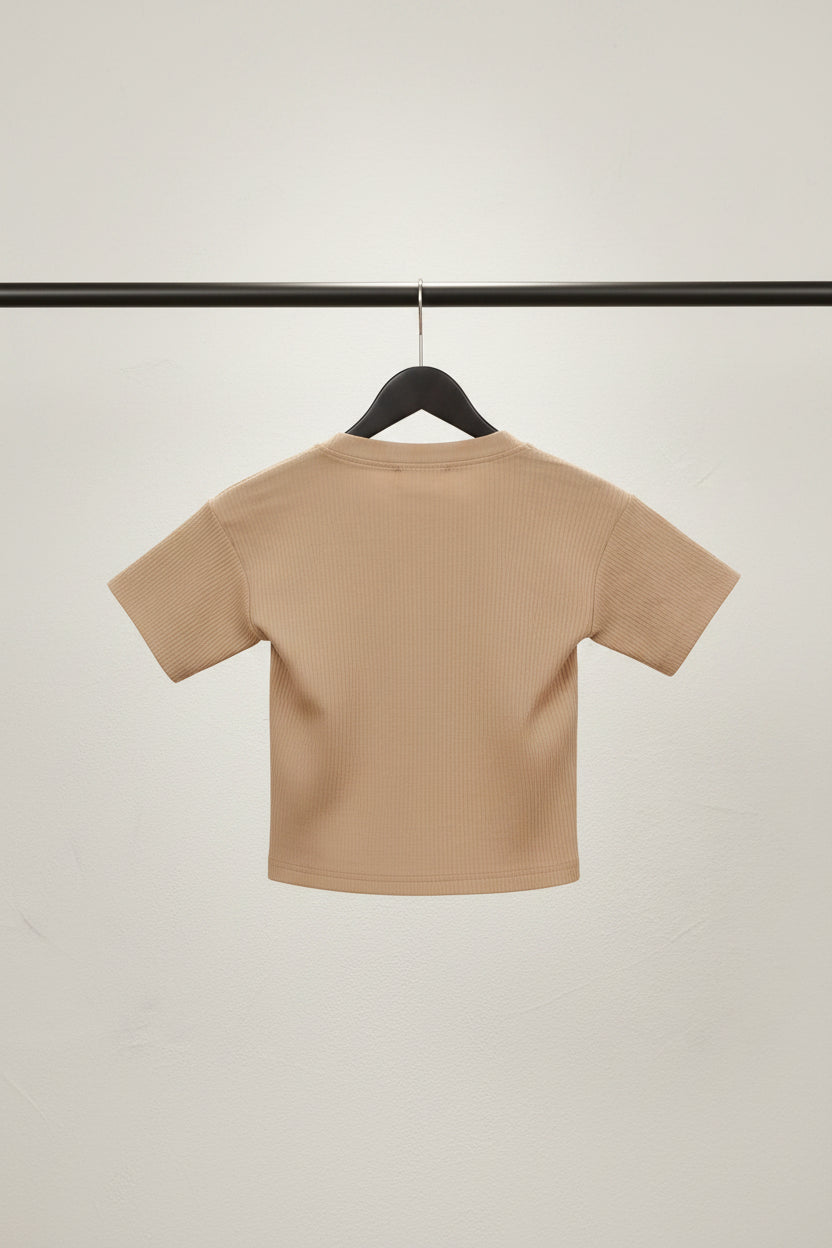 ATTIRE HUB Women's Peach Ribbed Knit Cropped Top