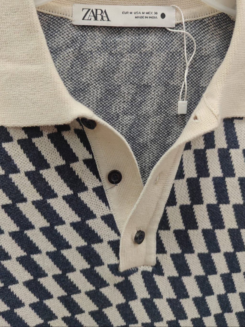 ZARA Men's Geometric Pattern Knitted Polo Shirt