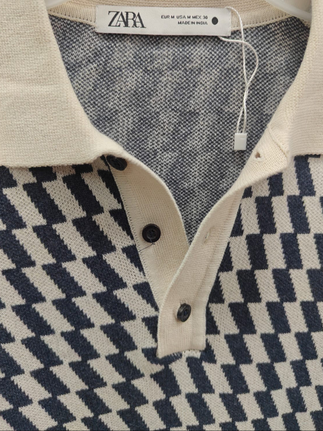 ZARA Men's Geometric Pattern Knitted Polo Shirt