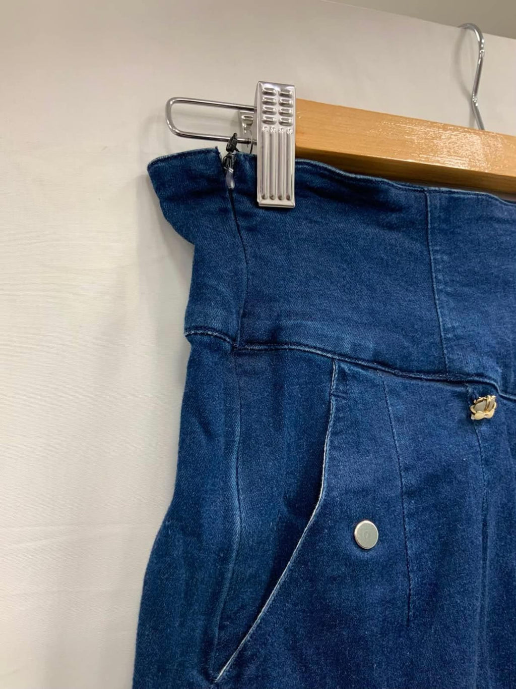 Women's Dark Blue High-Waisted Denim Midi Skirt
