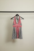 India Town Red Black White Printed Halter Neck Tunic Top
