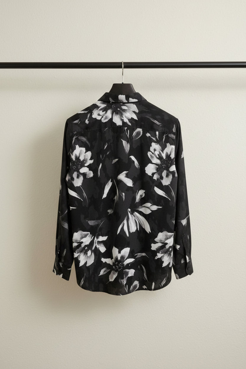 Men's Black and White Floral Print Full Sleeve Casual Shirt