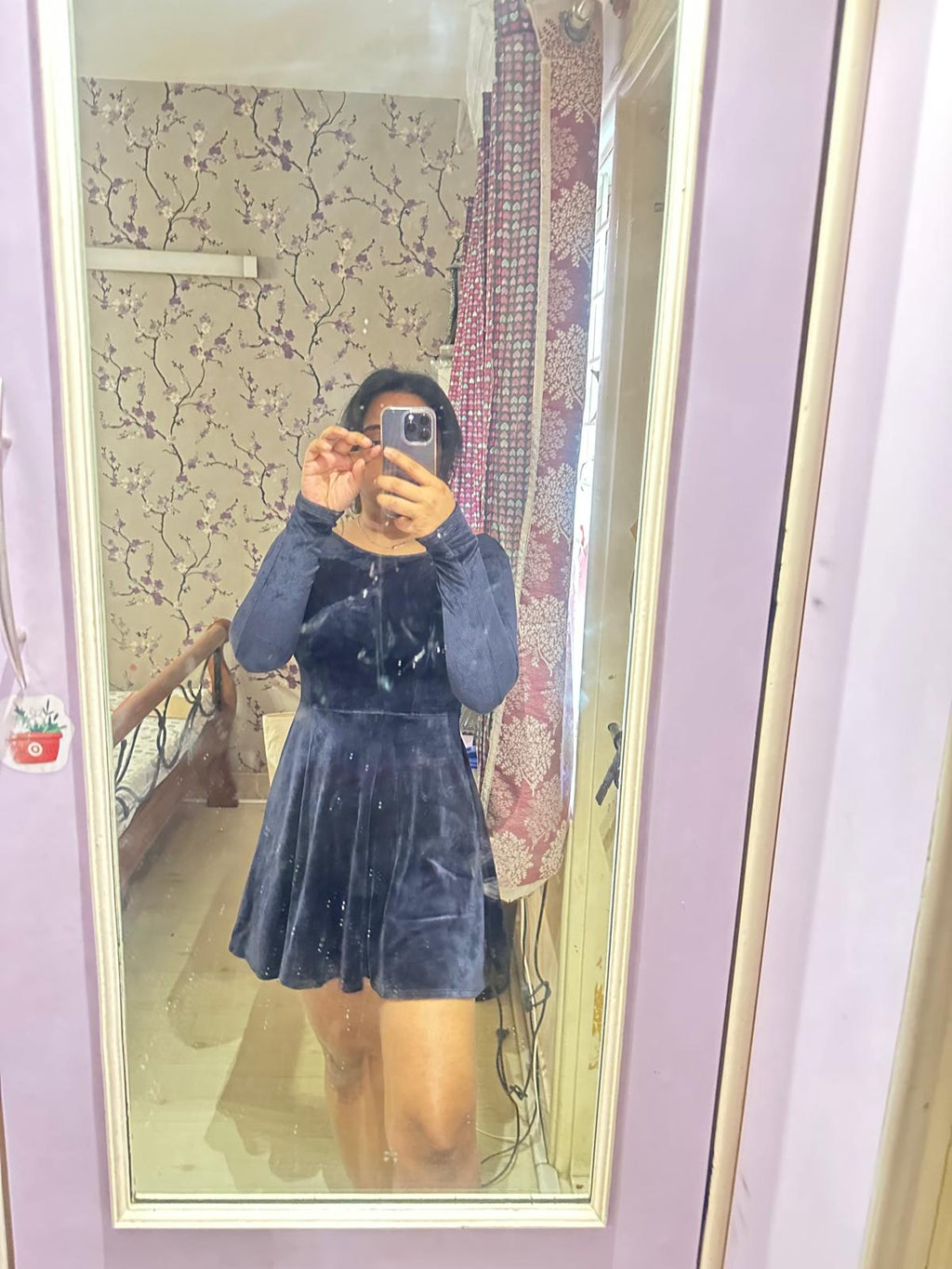 Abercrombie Kids Navy Blue Velvet Long Sleeve A-Line Mini Dress