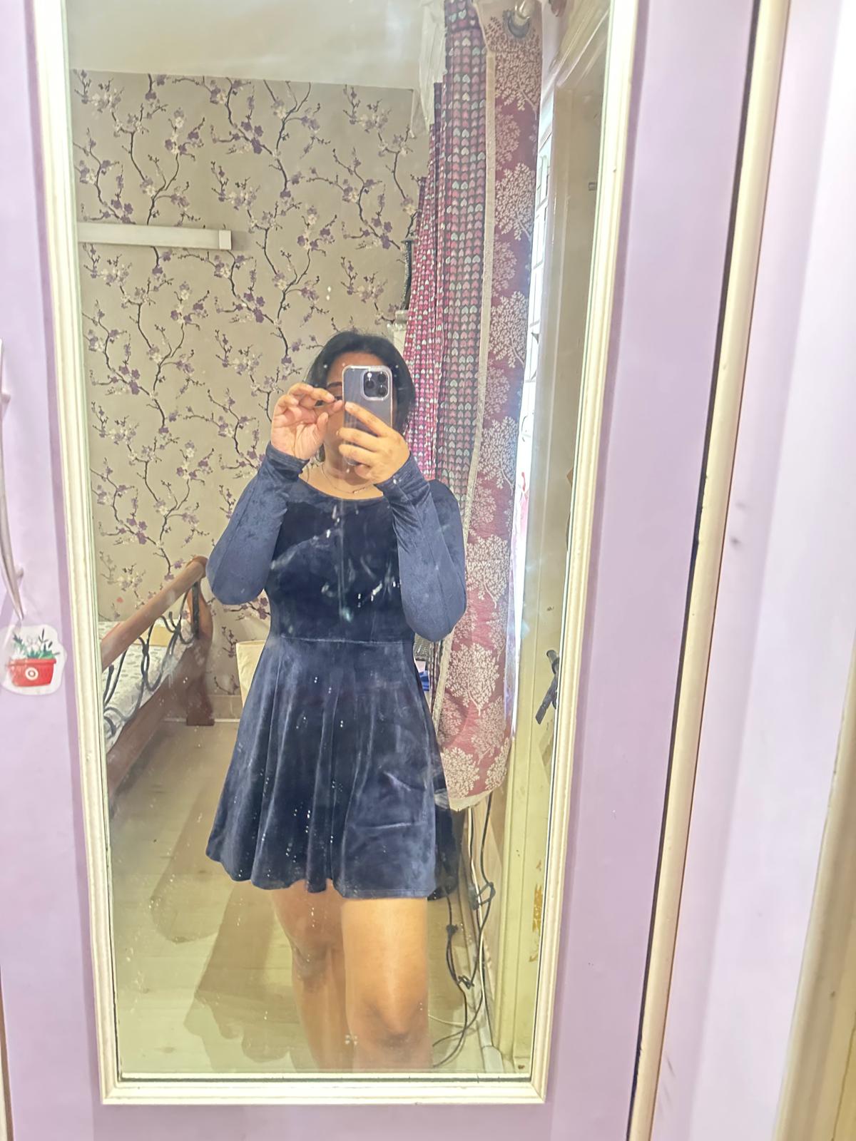 Abercrombie Kids Navy Blue Velvet Long Sleeve A-Line Mini Dress