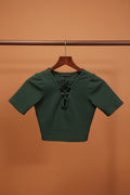 Zara Green Ribbed Lace-Up Crop Top