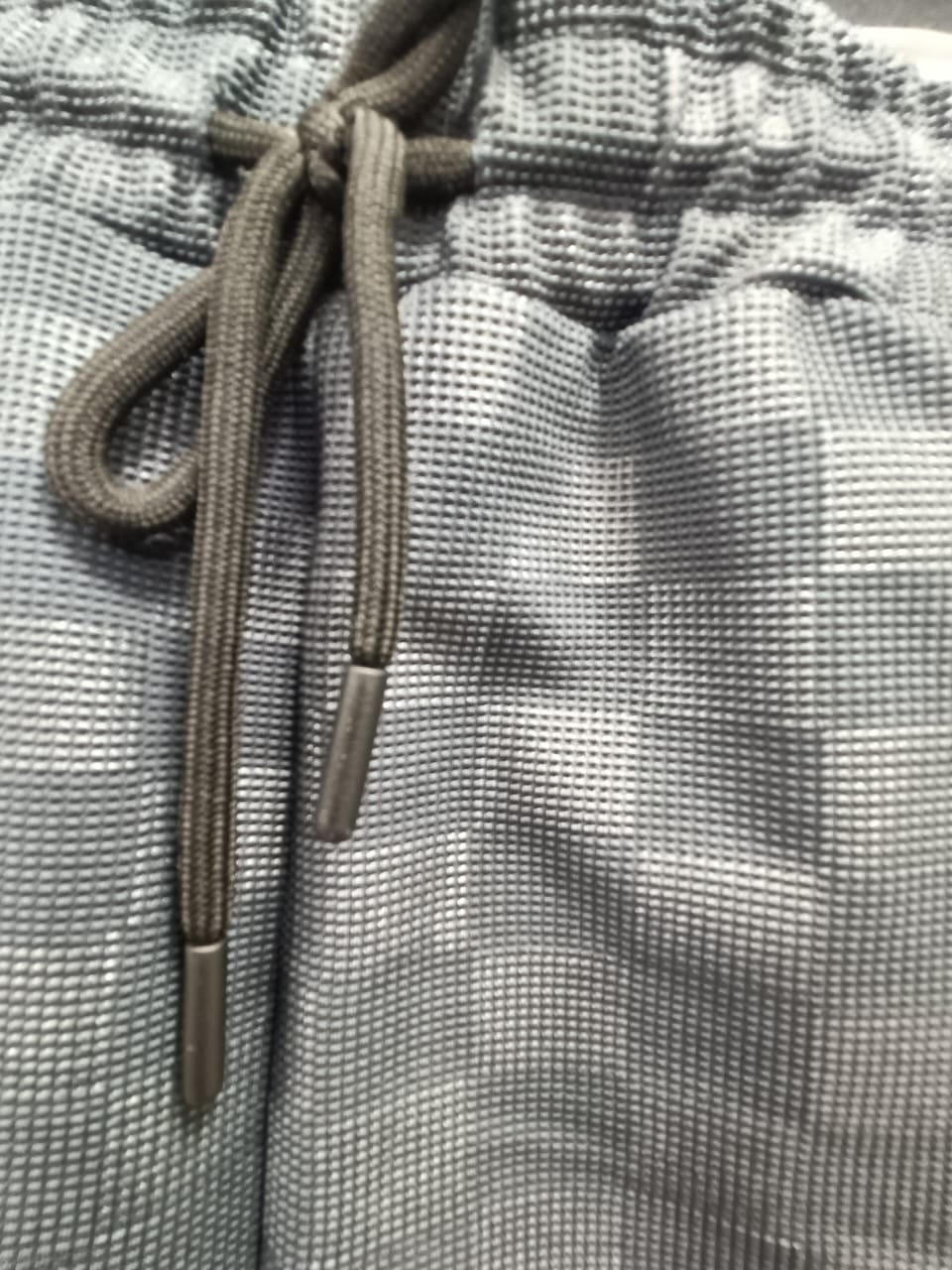 Grey Checkered Drawstring Shorts