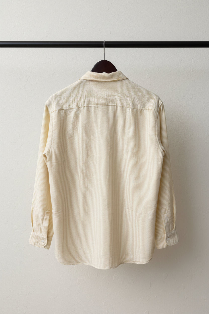 DACMAN Men's Yellow & White Striped Long Sleeve Casual Shirt