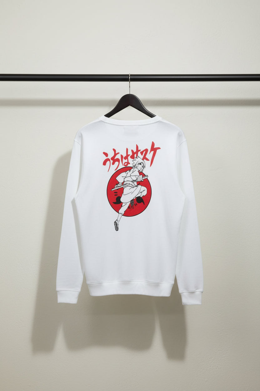 White Naruto Sasuke Anime Graphic Sweatshirt