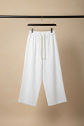 Women's White Elastic Waist Cotton Blend Palazzo Pants