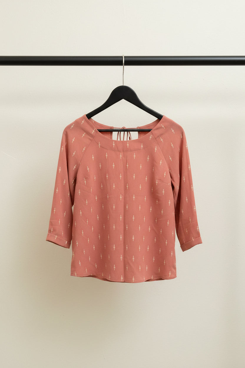 Women's Pink Printed 3/4 Sleeve Top with Back Tie Detail