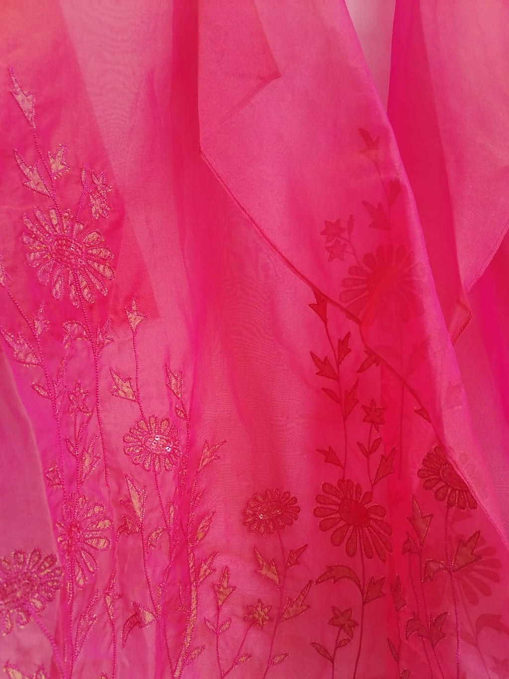 Jamila & Seema Women's Hot Pink Floral Embroidered Sheer Shrug