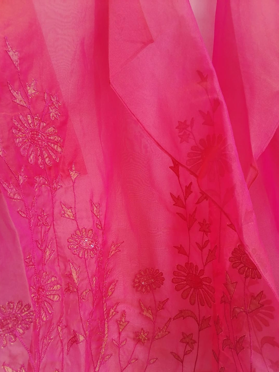 Jamila & Seema Women's Hot Pink Floral Embroidered Sheer Shrug
