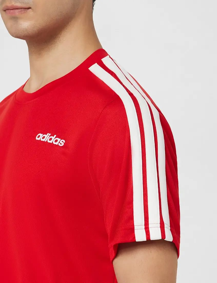 Adidas Men's Red 3-Stripes Short Sleeve T-Shirt