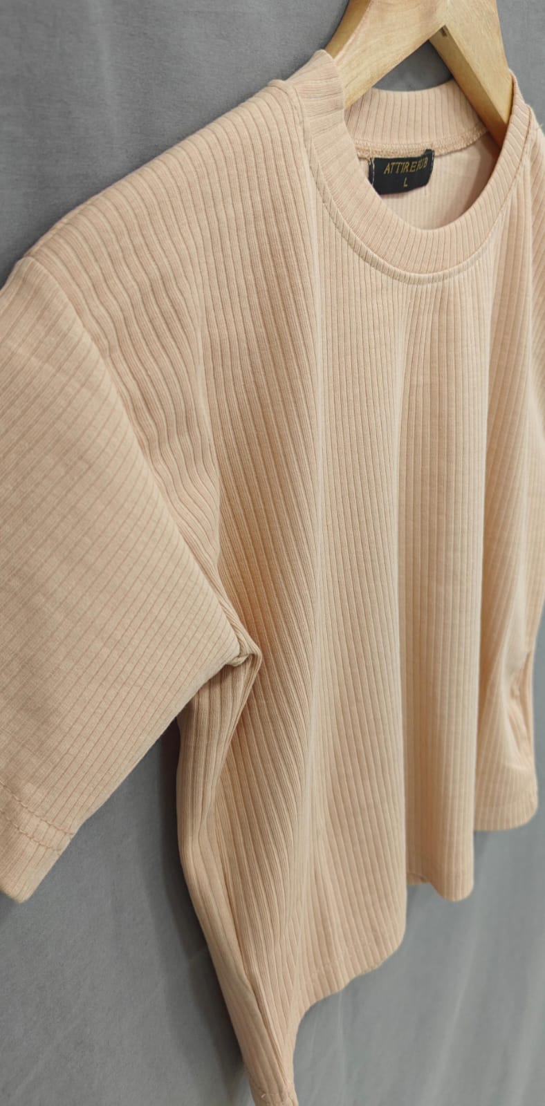 ATTIRE HUB Women's Peach Ribbed Knit Cropped Top