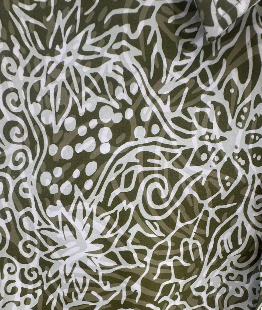 Bulan Men's Green & White Leaf Print Short Sleeve Button-Up Shirt