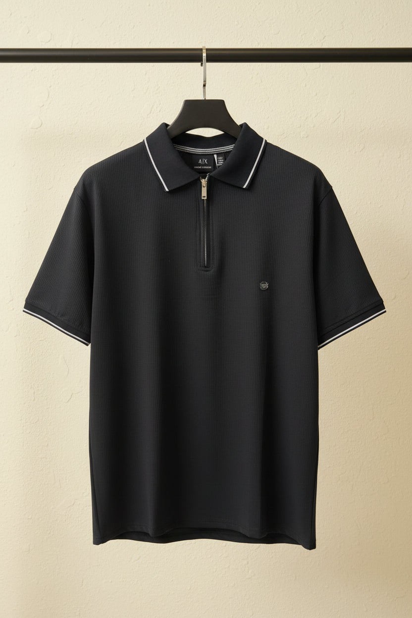 Black Armani Exchange Zip-Up Polo T-Shirt