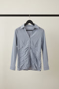 Women's Grey Ruched Long Sleeve Button-Up Top