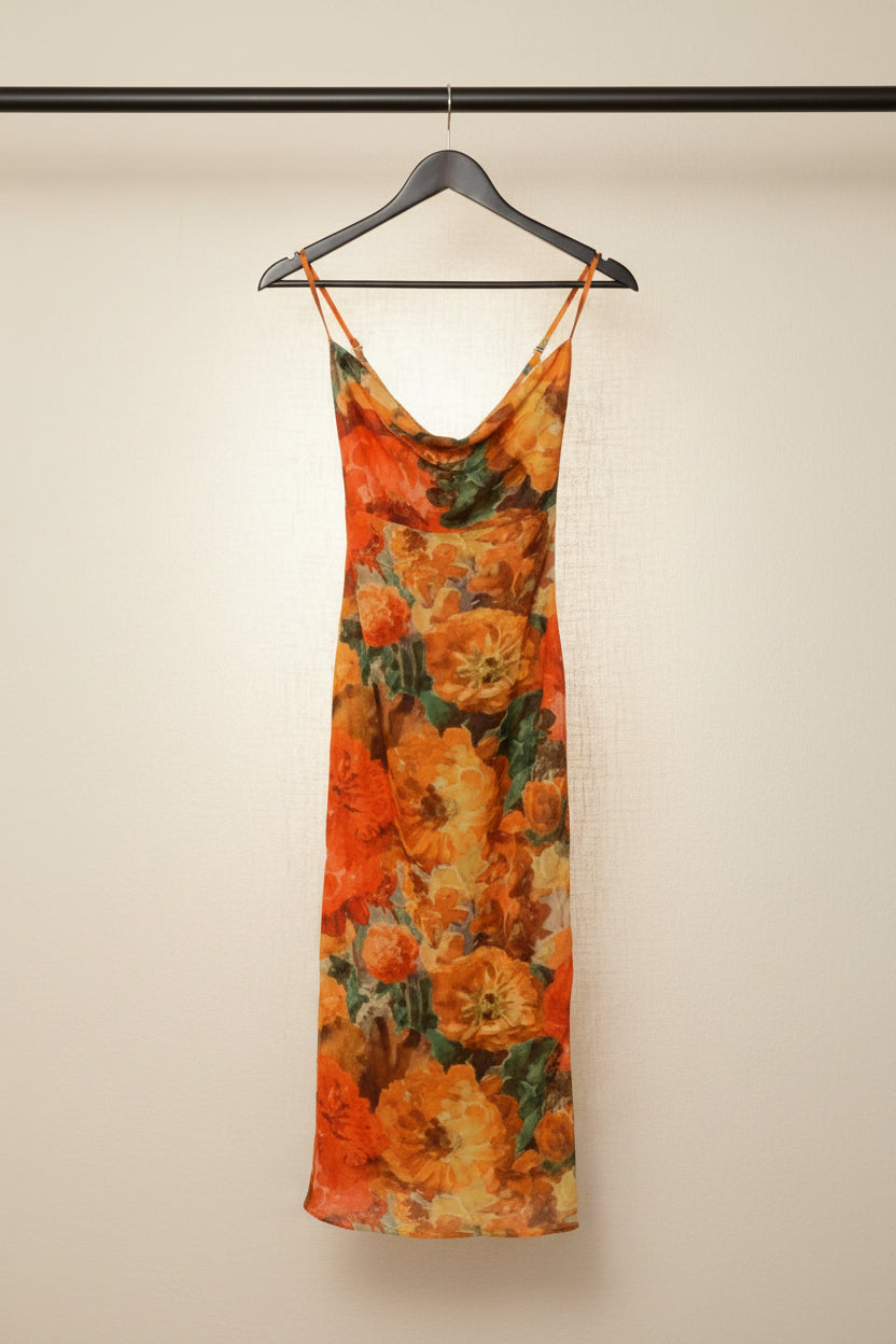 Women's Floral Print Cowl Neck Bodycon Maxi Dress