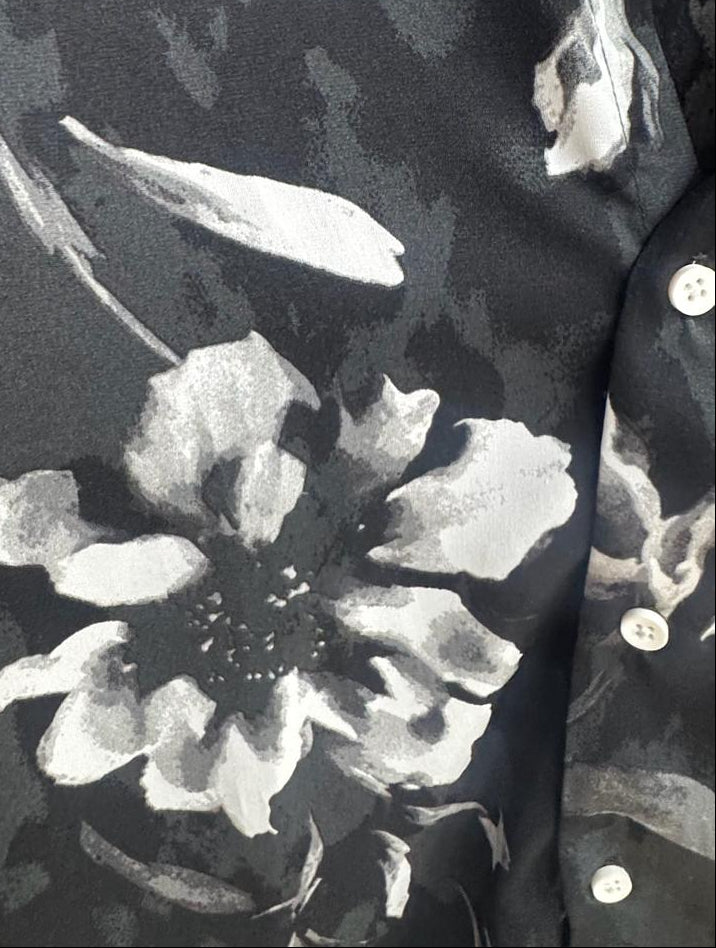 Men's Black and White Floral Print Full Sleeve Casual Shirt