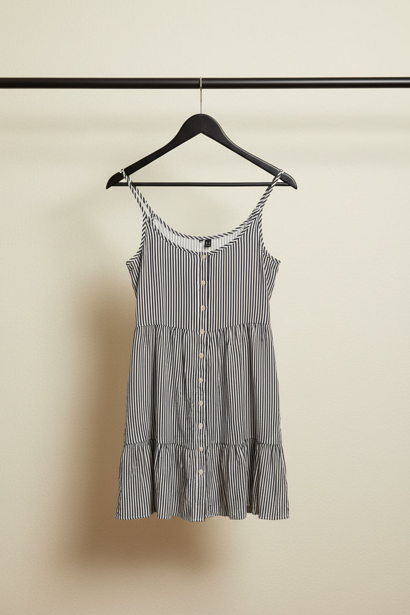 Women's Striped Button-Front Tiered Cami Dress