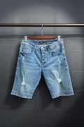 Tiffosi Men's Blue Distressed Slim Fit Denim Shorts