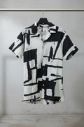 Men's Black & White Abstract Print Short Sleeve Shirt