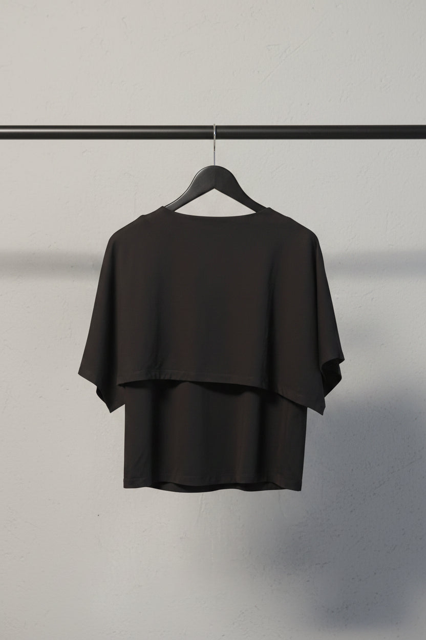 FEMMELLA Women's Black Layered Short Sleeve Top