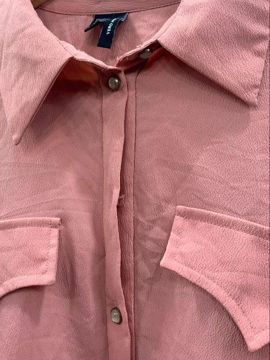 Vero Moda Women's Peach Long Sleeve Collared Shirt with Pockets