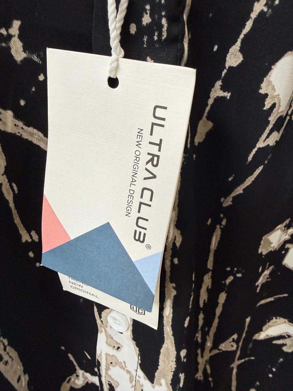 ULTRA CLUB Men's Black & White Abstract Print Long Sleeve Casual Shirt