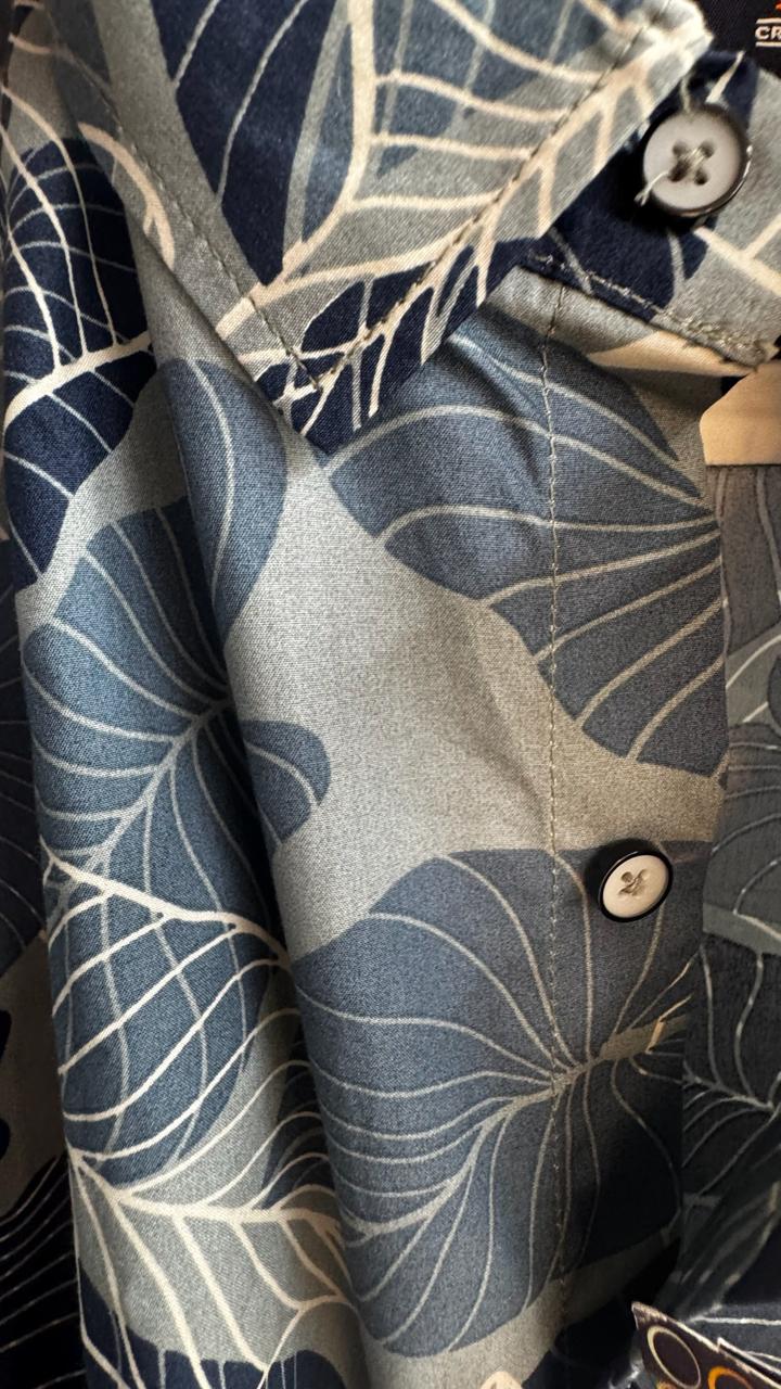 Men's Blue Leaf Print Short Sleeve Casual Shirt
