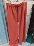 Rust Orange Ribbed Wide Leg Drawstring Pants
