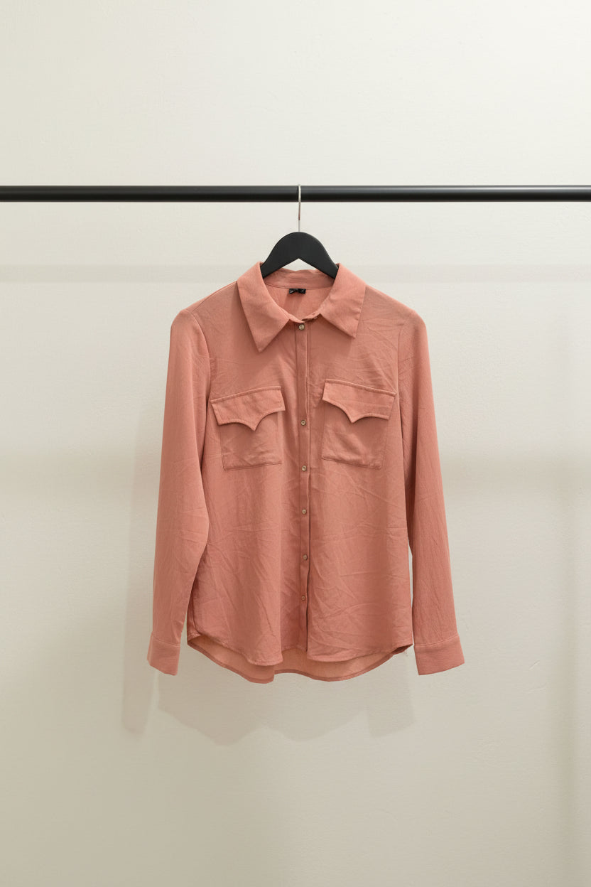 Vero Moda Women's Peach Long Sleeve Collared Shirt with Pockets